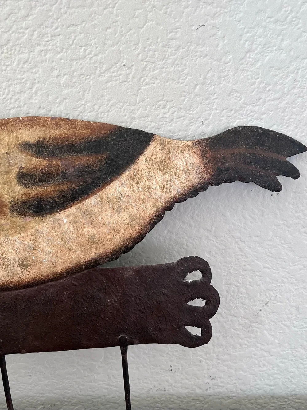Vtg Handpainted Country Goose Metal Wall Rack 3 Hooks Keys Towels Utensils